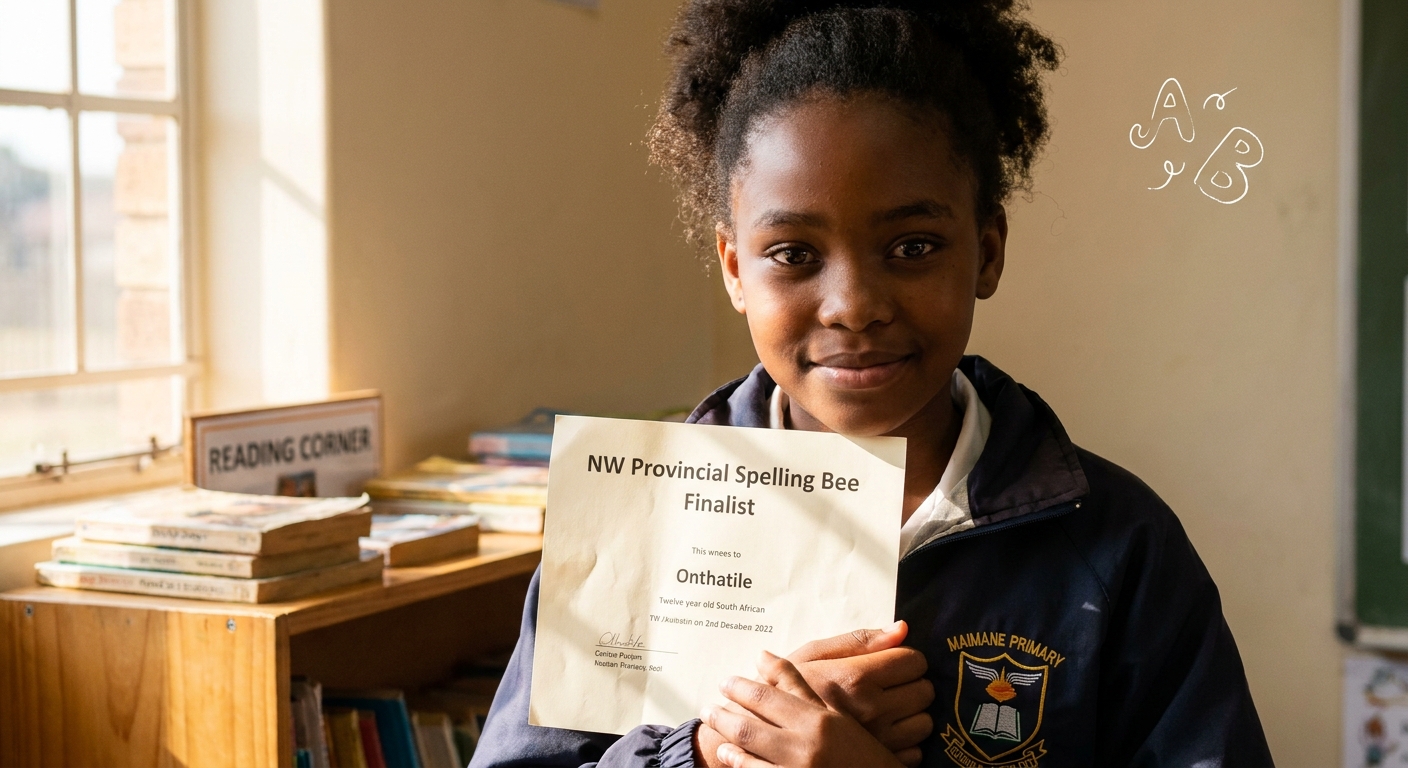 Spelling bee finalist holding her certificate