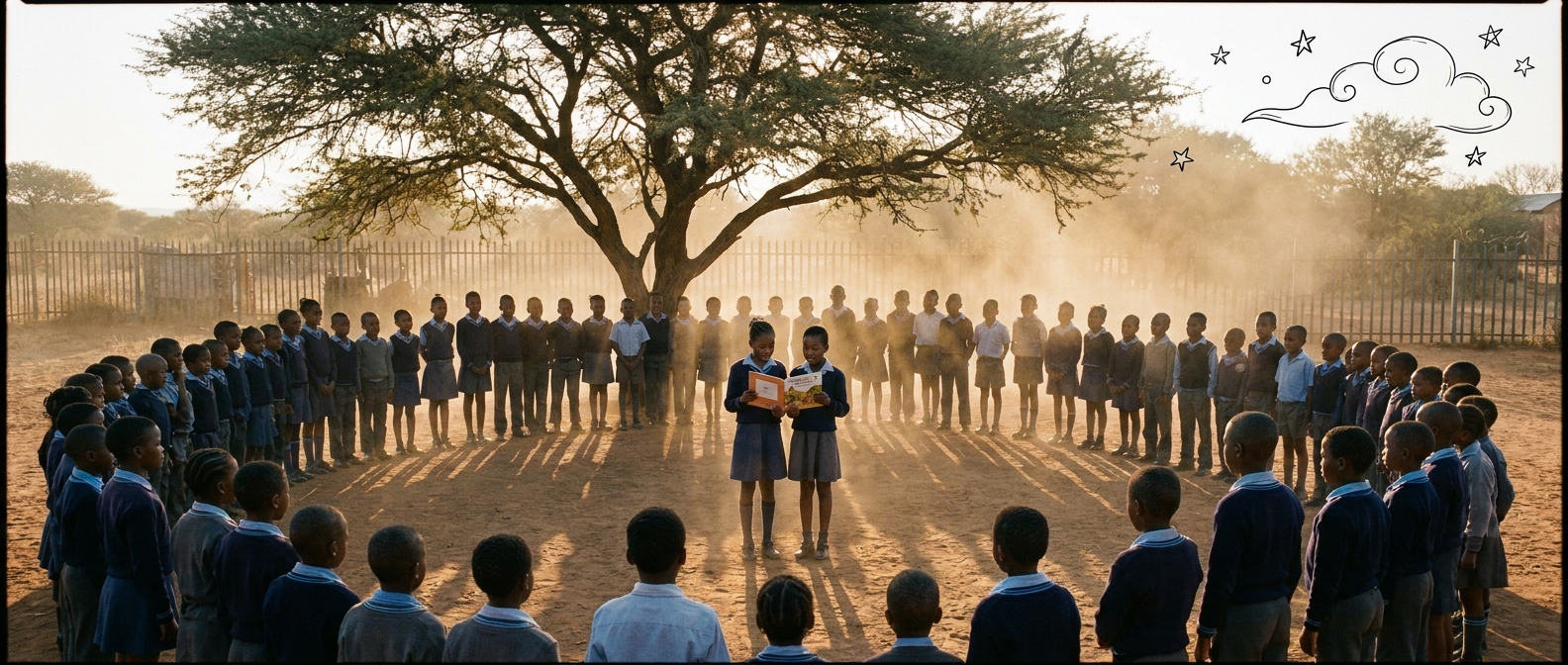 Learners reading aloud during morning circle in a sunlit Maimane Primary classroom
