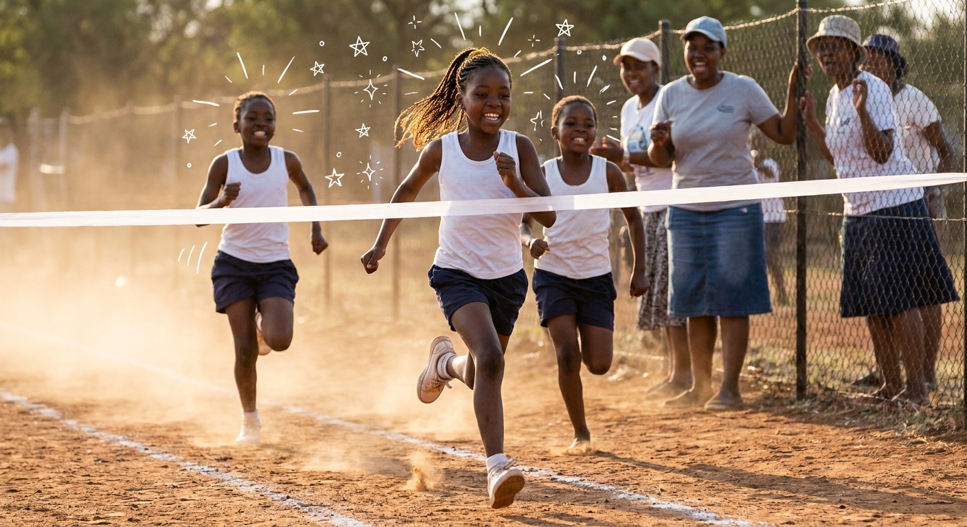 Sports day finish line on the school's red-soil track