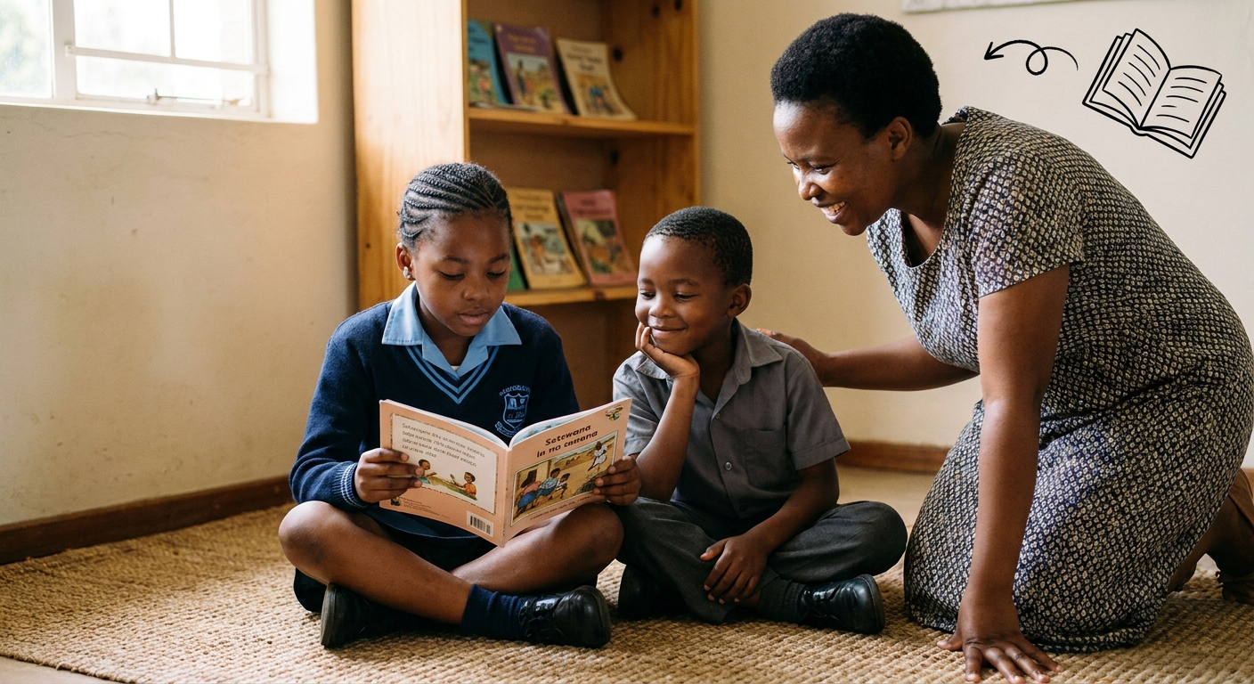 Grade 3 learners reading aloud in pairs