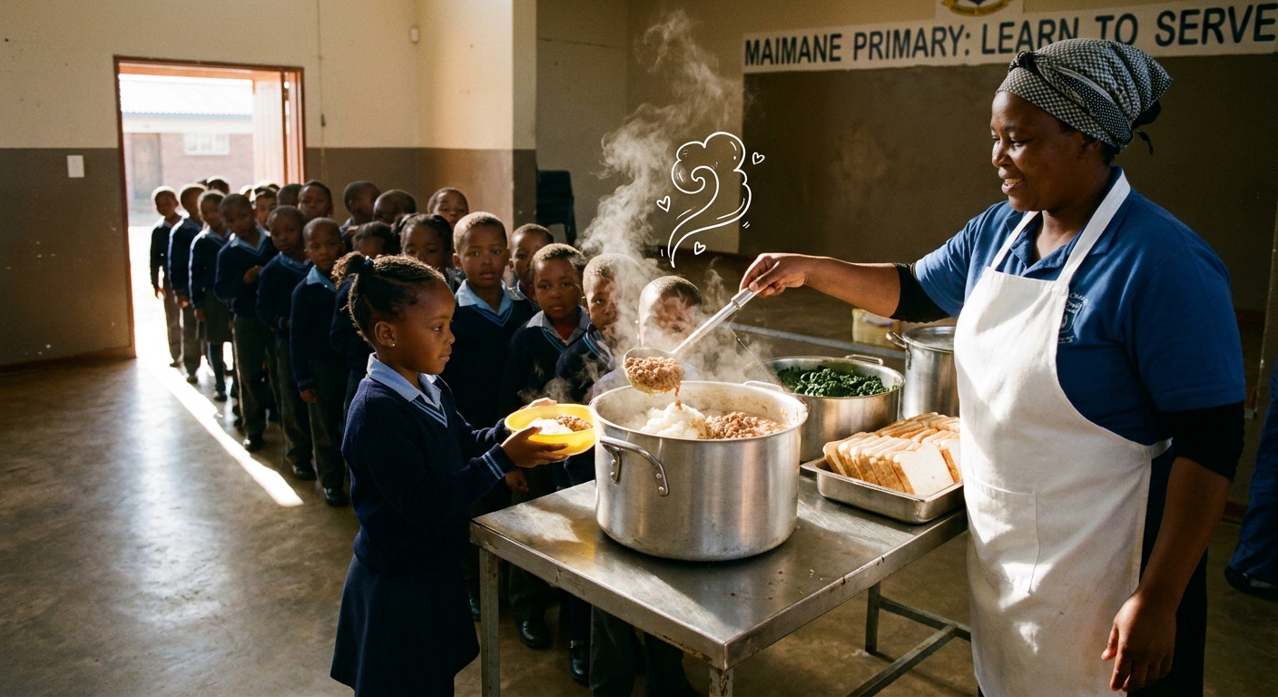 NSNP lunch being served from a steaming pot
