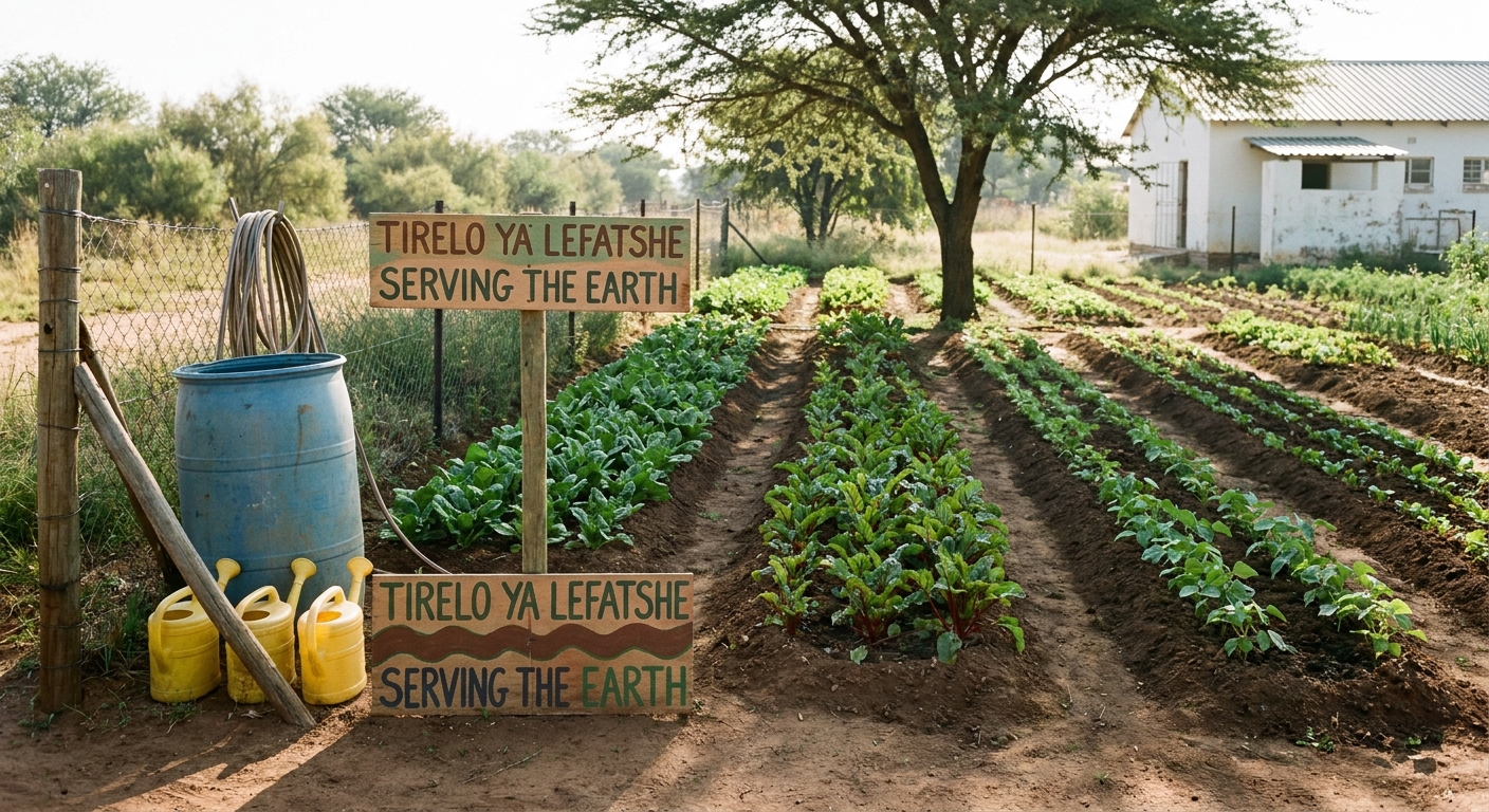 School vegetable garden with children weeding spinach beds