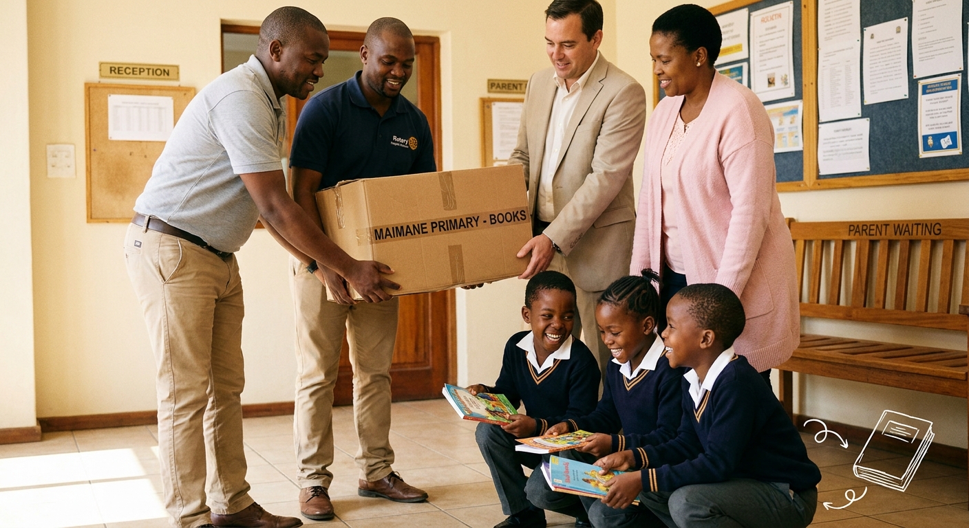 Local NGO handing over a box of new reading books
