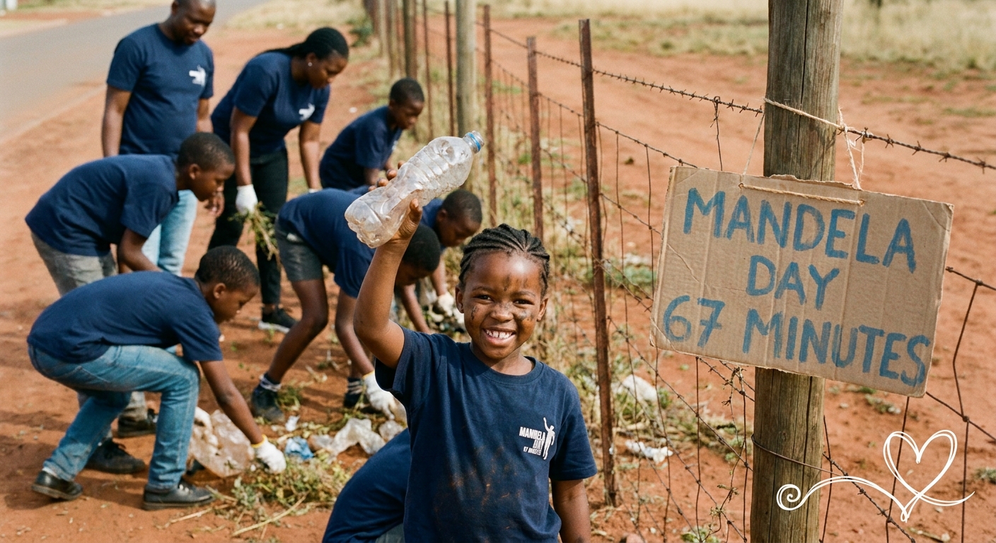 Mandela Day cleanup along the school's perimeter fence