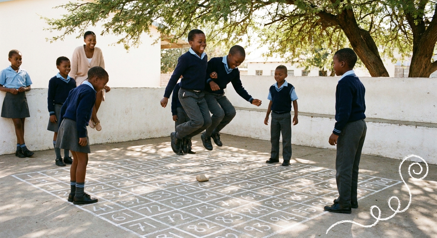 Maths Fun Day with games on the courtyard floor