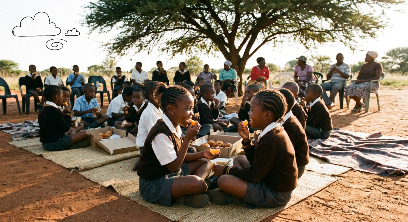 End-of-term picnic on the courtyard with mats and shared snacks