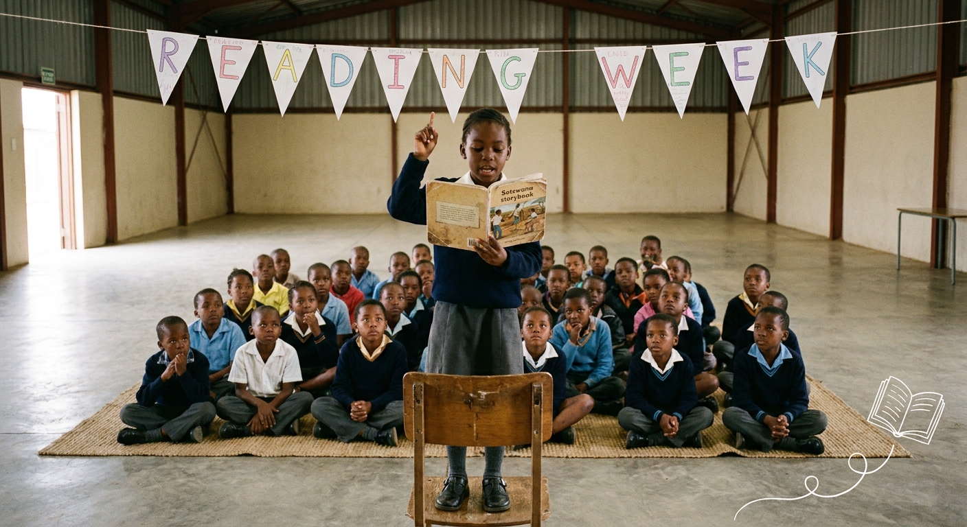 Reading Week — a child reading aloud to her class